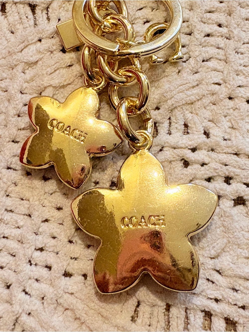Coach Gold-Tone Pink & Purple Flower Enamel Keychain - Picture 5 of 5